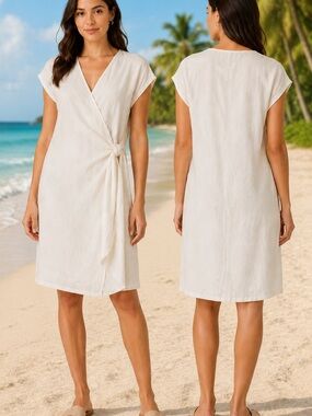 Tahari Ivory Tie-Front Wrap Dress
